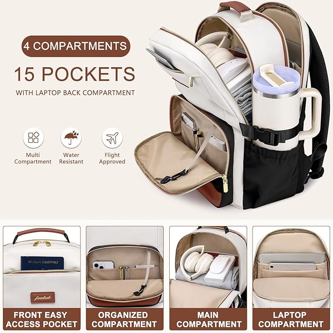 Laptop Backpack for Women Bookbag: 17 inch Work School Backpacks with Pouch Pocket for Large Capacity Cup & USB Charger College Book Bag Travel Business Nurse Teacher Bookbags Anti-theft Back Pack