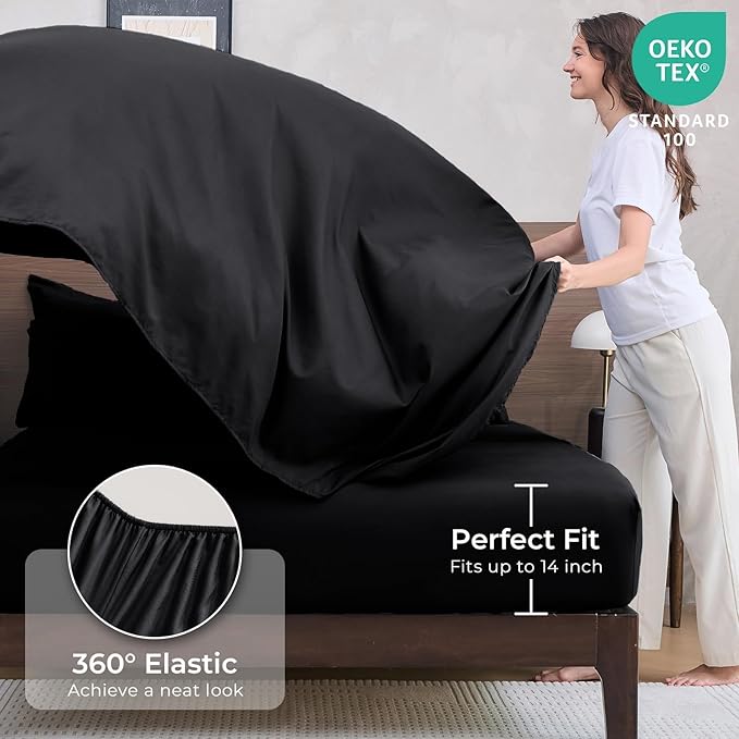 HEVUMYI Black Twin-XL Comforter Set - 5-Piece All Season Bed in a Bag Twin-XL, Ultra Soft Bedding Set with Comforter, Flat Sheet, Fitted Sheet, Pillowcases, Pillow Shams, Black
