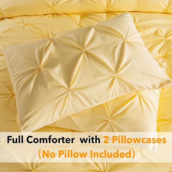 Andency Yellow Pinch Pleat Comforter Full(79x90Inch), 3 Pieces Pintuck Comforter Comforter Set, Microfiber Down Alternative Bed All Season Bedding Set