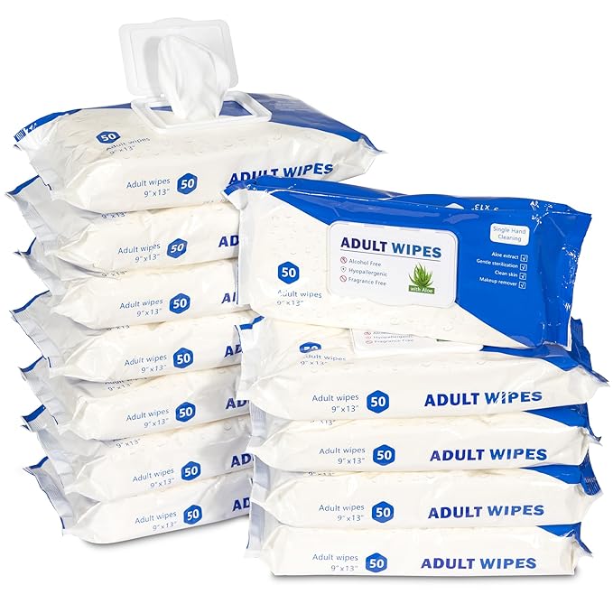 Countrywide Medical Adult Wet Wipes with Aloe - Premium Soft Pack Washcloths - Disposable Unisex Adult Incontinence & Cleansing Wipes for Men & Women - Large 13"x 9", 600 Count (12 Packs of 50)