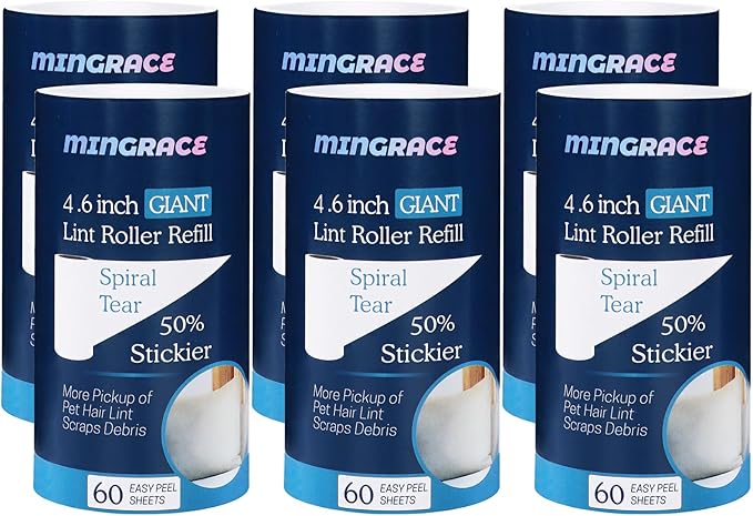 4.6 inch Giant Lint Roller Refills Only Compatible with Evercare Giant Lint Rollers and T Handle Pet Hair Roller, 50% More Pickup, 60 Sheets per Refill, 6 Pack, 360 Sheets Total