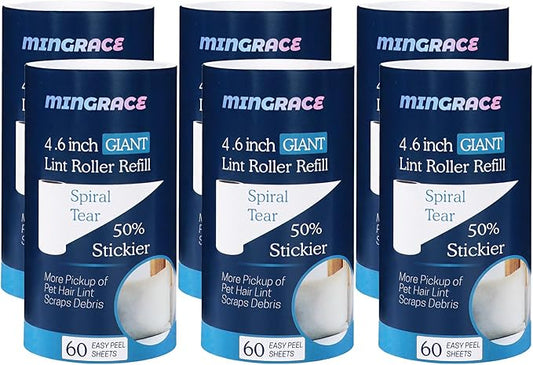 4.6 inch Giant Lint Roller Refills Only Compatible with Evercare Giant Lint Rollers and T Handle Pet Hair Roller, 50% More Pickup, 60 Sheets per Refill, 6 Pack, 360 Sheets Total