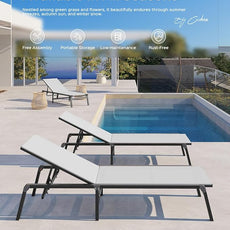 Aluminum Chaise Lounge Ourdoor - Foldable & Assemble Free Outdoor Lounge Chair with 5 Adjustable Backrest, Patio Lounge Chair for Outside Poolside Beach Pool, White