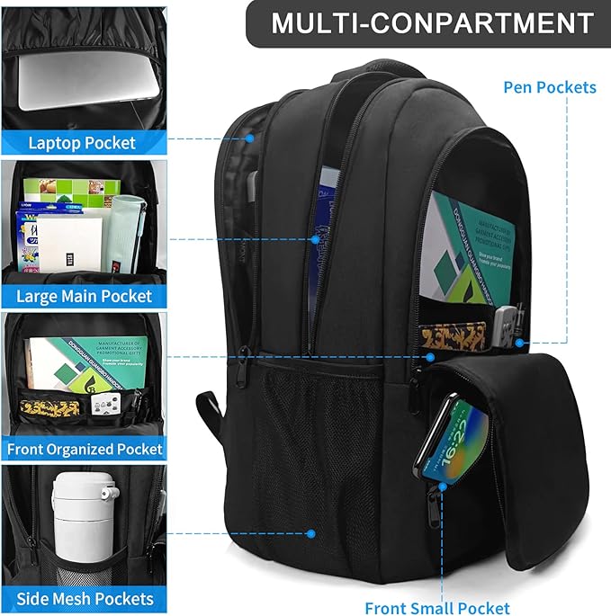 SMONT Large Laptop Backpack for Men, 17" Mens Business Bookbag for Computer Office Tech Commuter Work Black