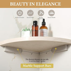 Koville Italian Natural Marble Corner Shelf, 2 Pcs Wall Mounted Marble Bathroom Corner Shelves Organizers, Polished Stone Corner Shower Caddy, No Drilling Adhesive Shower Caddies - Khaki Rose