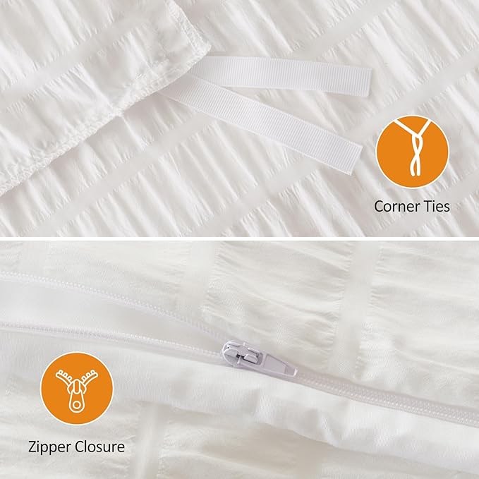 Cozyide White King Size, 3 Pieces Bedding, Soft Breathable Seersucker Duvet Cover Set with Zipper Closure and Corner Ties (1 Duvet Cover 104"x90" + 2 Pillow Shams 20"x36")