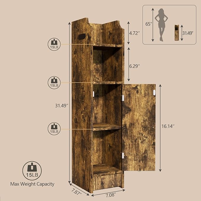 Small Bathroom Storage Cabinet, Toilet Paper Storage,Corner Floor Cabinet with Doors and Adjustable Shelf,Bathroom Organizer for Small Spaces Retro