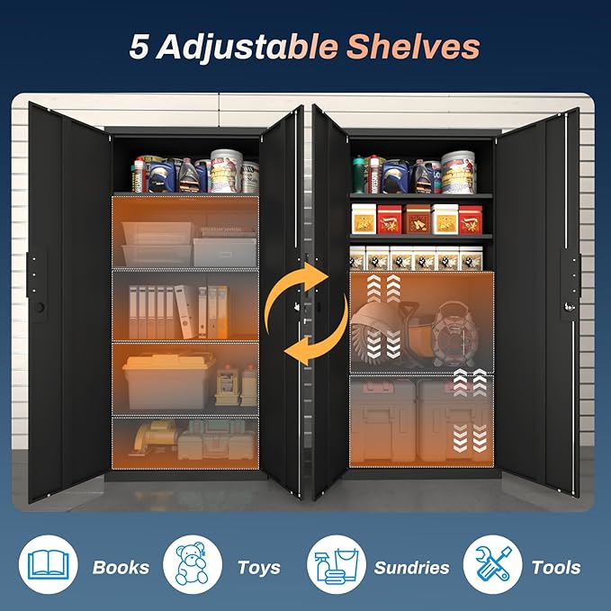 Metal Garage Storage Cabinets with Doors and Adjustable Shelves,72" Lockable Storage Cabinet for Home Office,Garage,School