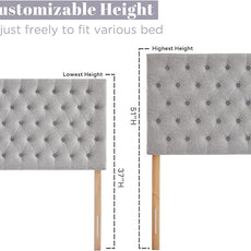 Kingfun Upholstered Queen Headboard Only, Premium Linen Button Tufted Headboards, Adjustable Solid Wood Head Board, Padded Headboard with Solid Wood Legs in Bedroom (Grey)