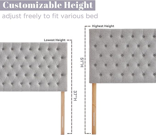 Kingfun Upholstered Queen Headboard Only, Premium Linen Button Tufted Headboards, Adjustable Solid Wood Head Board, Padded Headboard with Solid Wood Legs in Bedroom (Grey)