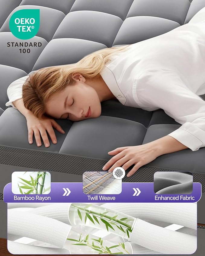 Dual Layer Memory Foam Twin XL Mattress Topper - 3 Inch Cooling Pillow Top Cover Rayon and 2 Inch Gel Egg Crate Foam, Twin XL Extra Long College Dorm Room Essentials (Grey)