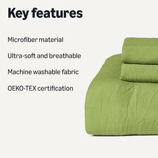 Amazon Basics Brushed Microfiber Comforter Set, Extra Soft with Natural Texture, 3-Piece, Queen/Full, Green