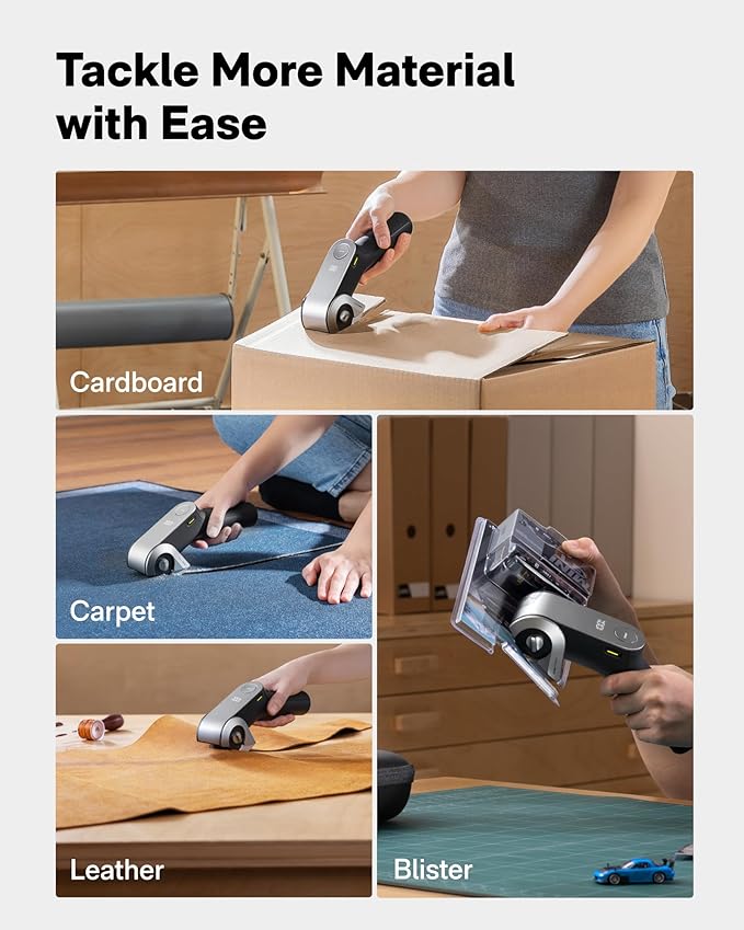 HOTO EdgeFlow Cordless Electric Scissors, Rechargeable Cardboard Cutter, Titanium Blade & LED Display, Self-Sharpening & Tool-Free Easy-Swap, Electric Box Cutter for Cardboard, Carpet, Leather