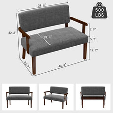 Accent Chair 2 Seat, Arm Chairs with Soft Seat and Armrests for Living Room, Love seat for Dining, Reading, and Waiting Rooms (Gray)