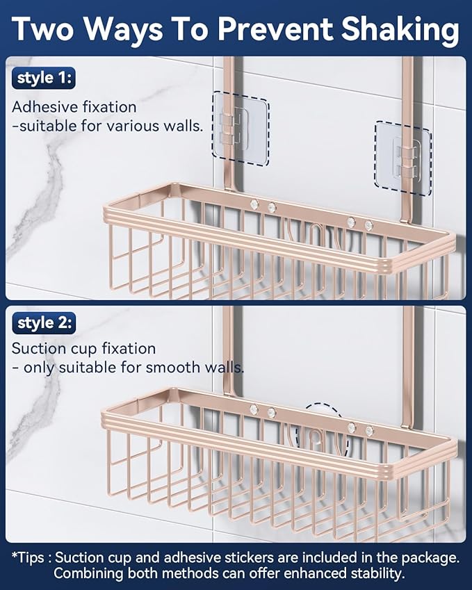 YASONIC Shower Caddy Hanging, Never Rust Shower Organizer Hanging, Aluminum Shower Racks for Inside Shower with Hooks for Razor, Bathroom Organizers and Storage with Soap Holder, Rose Gold