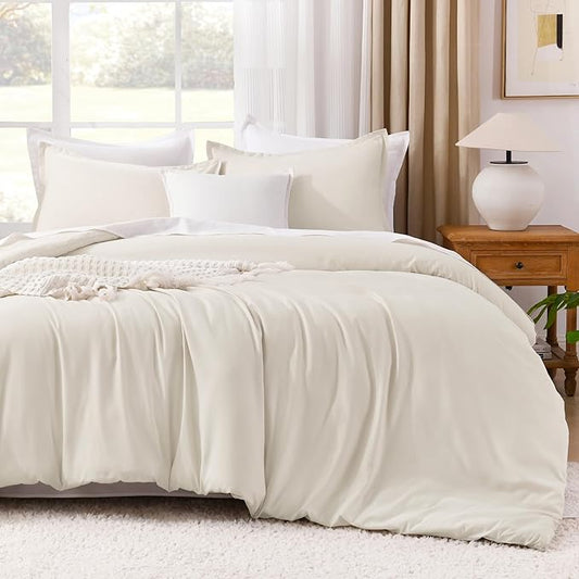 Litanika Comforter Set, Lightweight Solid Bedding Comforter Set, Fluffy Down Alternative Bed Set, Beige, Full