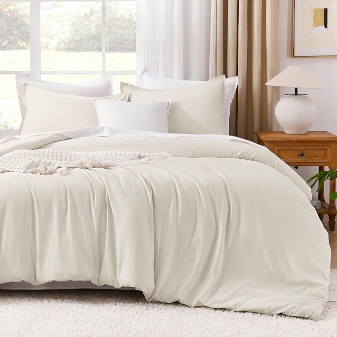Litanika Comforter Set, Lightweight Solid Bedding Comforter Set, Fluffy Down Alternative Bed Set, Beige, Twin XL