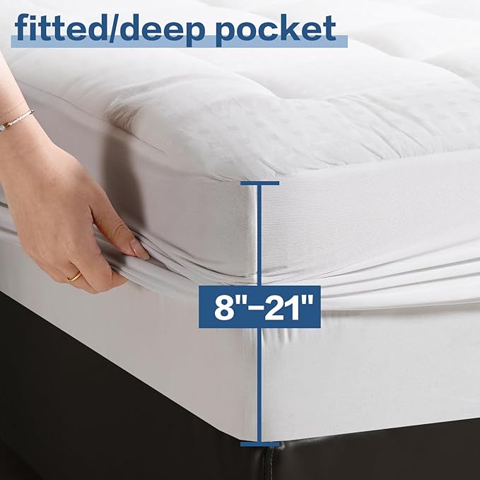 LEISURE TOWN Mattress Pad King Size Soft Cotton Mattress Cover,Quilted Fitted Mattress Topper with Deep Pocket fits 8-21 inch Mattress,Breathable Fluffy Pillow Top,Cooling Mattress Protector,White