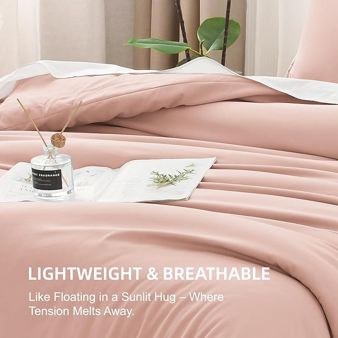 Litanika Comforter Set, Lightweight Solid Bedding Comforter Set, Fluffy Down Alternative Bed Set, Blush Pink, Queen