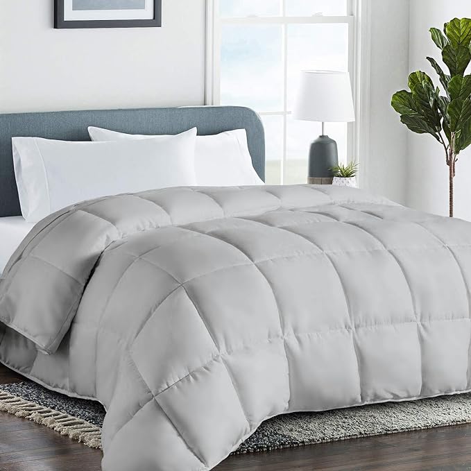 COHOME Quilted California King Size Comforter - All-Season Down Alternative Duvet Insert - Luxury Hotel Soft Breathable Light Grey Comforter with Anti-Clump Tech & 8 Tabs -Reversible (96"x104")