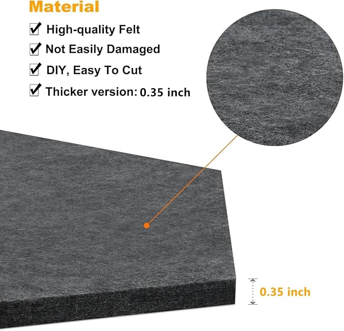 12" Large Bulletin Board with 15 Push Pins, Pack of 4 Hexagon Felt Pin Board Notice Boards for Home Office, Felt Wall Tiles for Photos Memos (Lake Blue Grey)