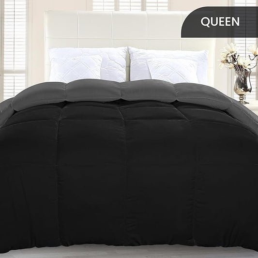 Utopia Bedding Comforter Duvet Insert, Quilted Comforter with Corner Tabs, Box Stitched Down Alternative Comforters Queen Size (Black/Grey)