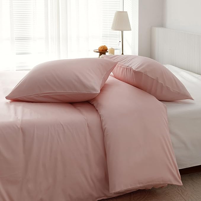 HeimenAogo Egyptian Cotton Duvet Cover Queen Size Sateen Weave, Silky Soft and Breathable Bedding Set with Zipper Closure, Extra-Long Staple Cotton Bed Linen Cherry Blossoms Pink 3Pcs