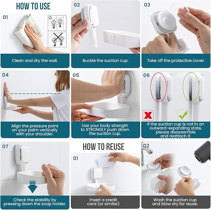 TAILI Soap Holder Saver, Bar Soap Dish Tray Suction Cup for Shower Wall Mounted, Removable, Suitable for Bathroom, Tub,Sponge Holder Kitchen Sink,Removable,Easy to Clean,Universal Bathroom Accessories