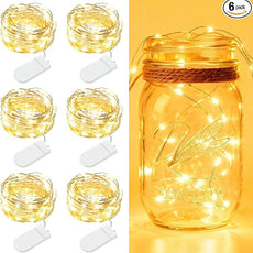 6 Pack Fairy Lights Battery Operated - 7ft 20 LED Twinkle Lights Copper Wire Mini String Lights Firefly Lights for Mason Jars DIY Crafts Christmas Wedding Party Centerpiece Table Decor, Warm White