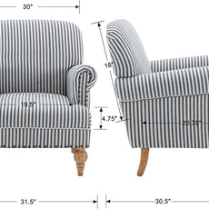 chairus Linen Accent Chair for Living Room Upholstered Mid Century Modern Single Sofa Chair with Solid Wood Legs Comfy Reading Chair Armchair for Bedroom/Office Room/Recption/Lounge, Blue Stripe