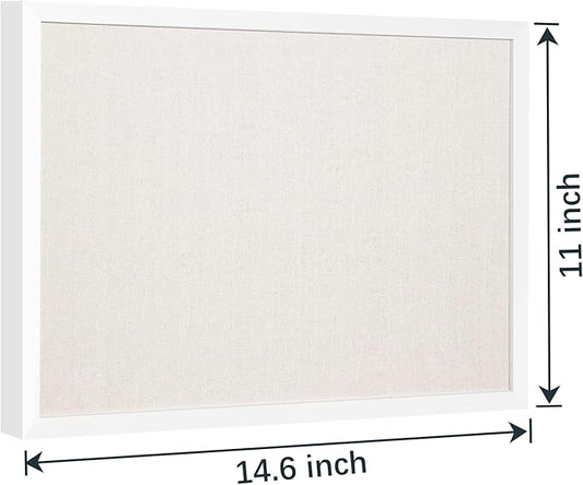 OWLKELA 11"x14.6" inch Bulletin Board with Linen, White Wood Style Frame, with 10 Pushpins, Linen Cork Board, Ideal for School, Home & Office