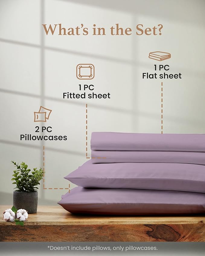 Good Sleep Bedding XL Twin Sheet Set - 100% Egyptian Cotton Sheets, Twin XL Bedding, 3Pc, 1000 TC, XL Twin Sheets, Sateen Weave, 16" Deep Pocket Twin XL College Dorm - Lavender GoodSleepBedding