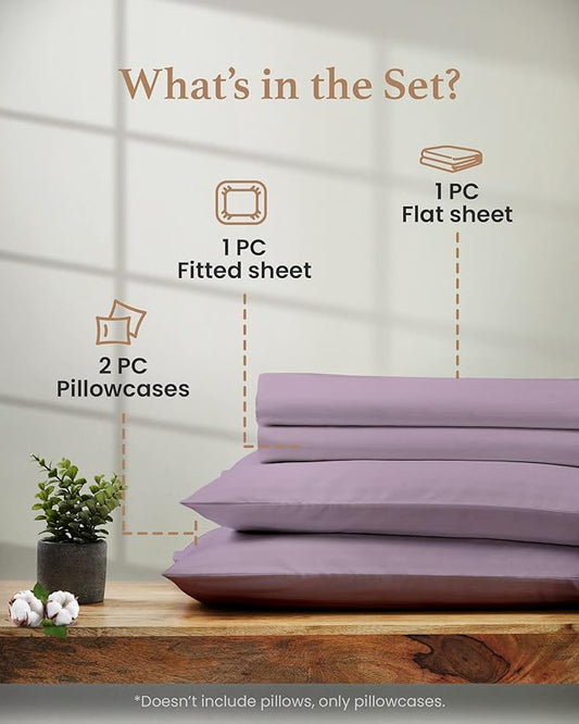4 Pc Lavender California King Sheet Sets, Egyptian Cotton Cal King Sheet Set for California King Bed Set, 16 Inch Deep Pocket Cal King Bed Sheets - 1 Fitted Sheet,1 Flat Sheet & 2 Pillow Case GoodSleepBedding