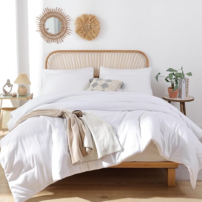 ROSGONIA White Queen Comforter Set, 3pcs(1 Boho White Comforter & 2 Pillowcases) All Season Soft Bedding Lightweight Bedspread Blanket Quilt