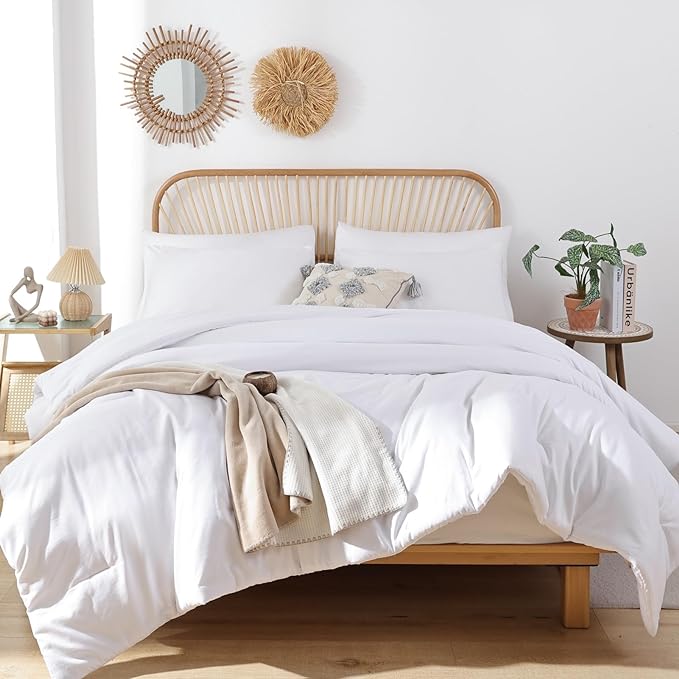ROSGONIA California King Comforter Set White, 3pcs (1 Boho Cal King Comforter & 2 Pillowcases), All Season Hotel Bedding Bedspread Blanket Quilt