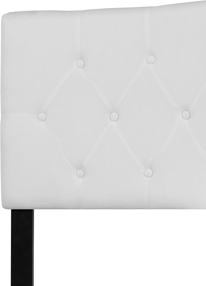EMMA + OLIVER Tufted Upholstered King Size Headboard in White Fabric