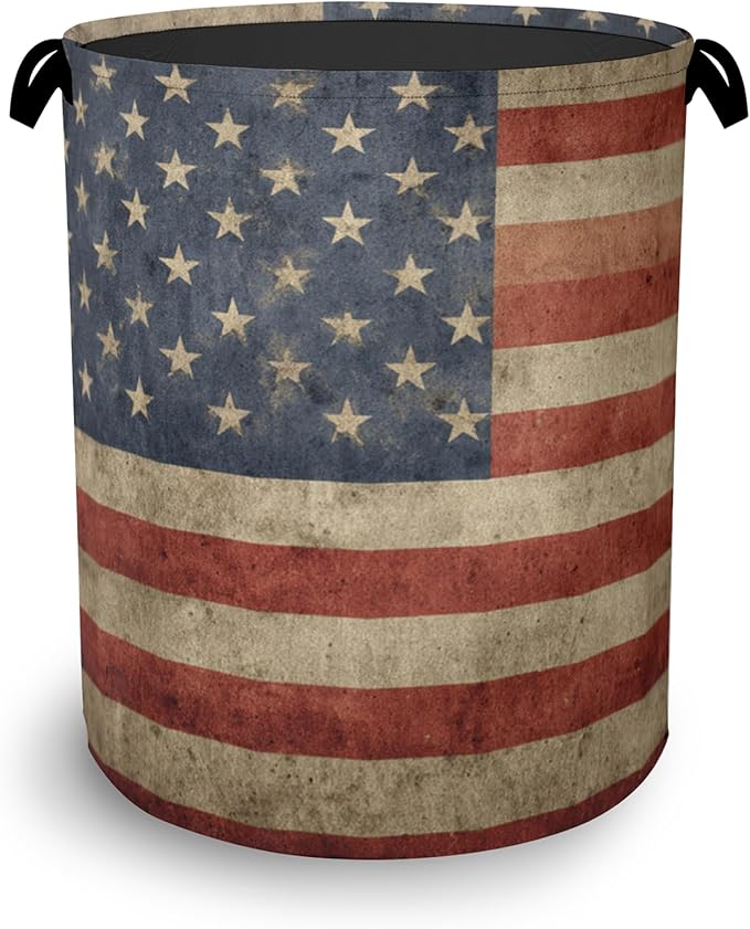 Vintage Flag Laundry Basket,Oxford Cloth Laundry Hamper with Handle Foldable Portable Clothes Storage Basket for Bathroom Bedroom Dorm Room 16" x 20.8"