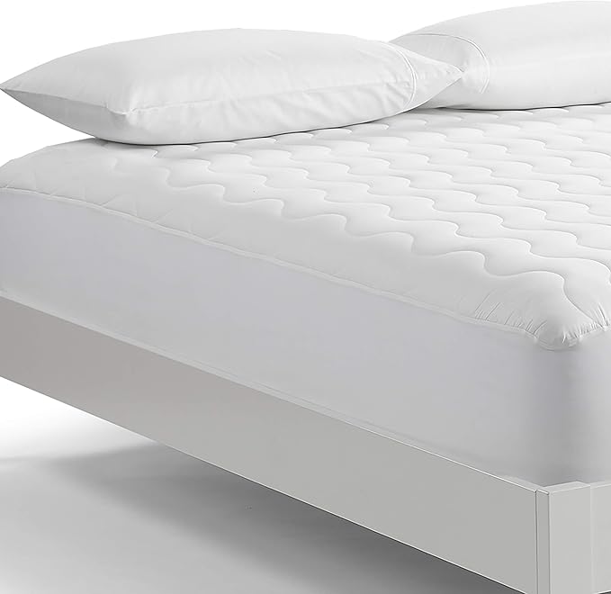 Serta Air Dry Basic Comfort Performance Fabric Quilted Mattress Pad, Cooling and Breathable Mattress Cover, Moisture Wicking Protection with 15" Deep Pocket, Twin, White