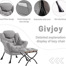 Cozy Lazy Chair and Ottoman, Large Contemporary Accent Lounge Chair Set, Leisure Upholstered Reading Armchair for Bedroom, Living Room, Dorm Rooms, Office