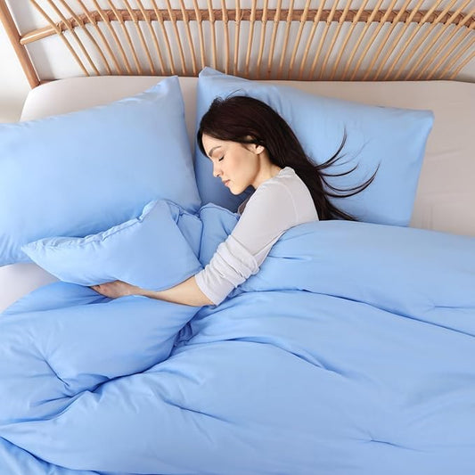 ROSGONIA King Size Comforter Set Light Blue, 3pcs King Comforter Set (1 Comforter & 2 Pillowcases) All Season Soft Lightweight Bedspread Blanket Quilt