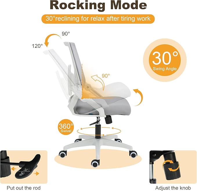 Your Perfect Home Office & Study Companion: Ergonomic Mesh Chair with Adjustable Lumbar, Flip-Up Arms & Tilt Lock - Modern Grey, 400lb Capacity, Durable & Comfortable