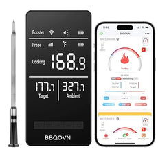 Smart WiFi Wireless Meat Thermometer Unlimited Range 7 NIST Cert.Sensors Accuracy ±0.5°F Sub-1G (10X Stronger Than Bluetooth) APP&Digital Base,Monitor for BBQ, Grill,Oven, Smoker(1, Black, Small)