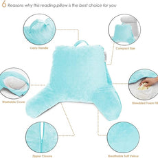 Nestl Reading Pillow with Shredded Memory Foam, Designed for Sitting Up in Bed and Couch, Back and Arms Adjustable Support for Adult & Teens Backrest Pillows for Reading with Washable Cover Light Blue