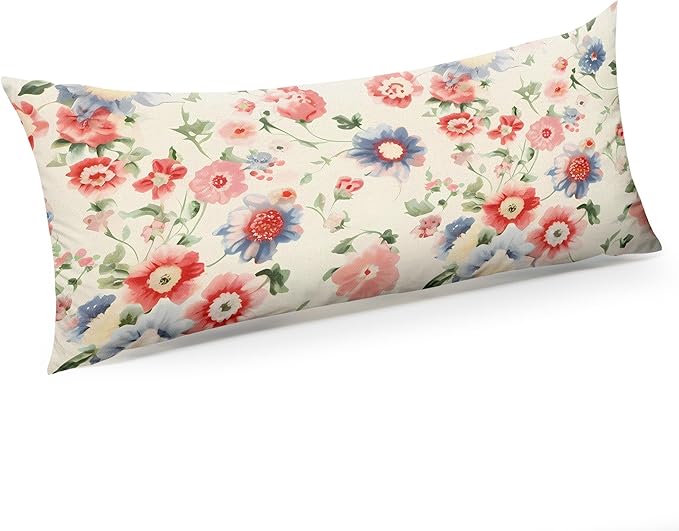 Microfiber Body Pillow Cover with Hidden Zipper,Comfortable Fabric,Floral Print Pattern Body Pillow Case,Lightweight and Breathable,The Size is 20 "X 54"(Flower-14)