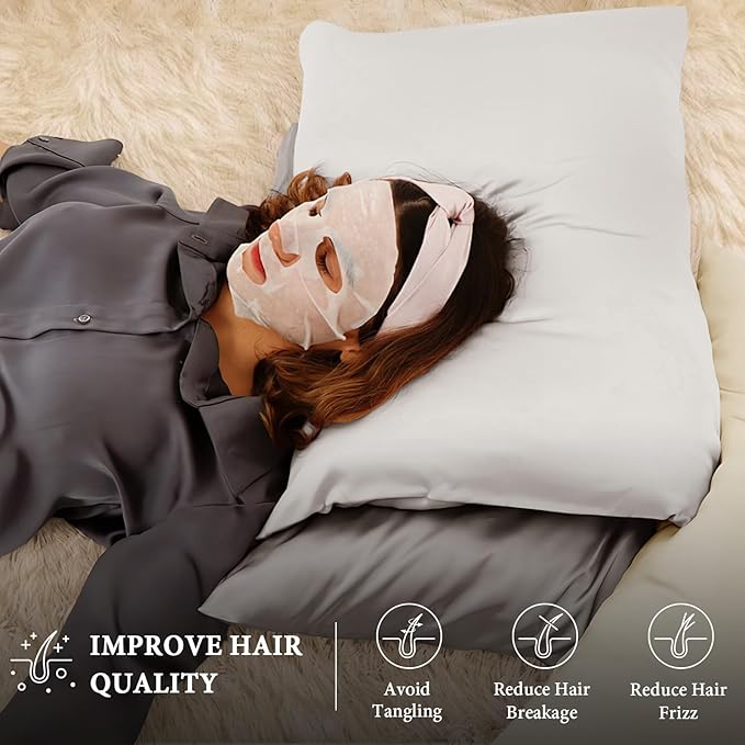 BHZ White Satin Goose Down Feather Pillows Standard Size with Pillowcase for Hair and Skin, Cooling Pillow Cases Similar to Silk Pillow Cases, Decorative for Women, Mom Men