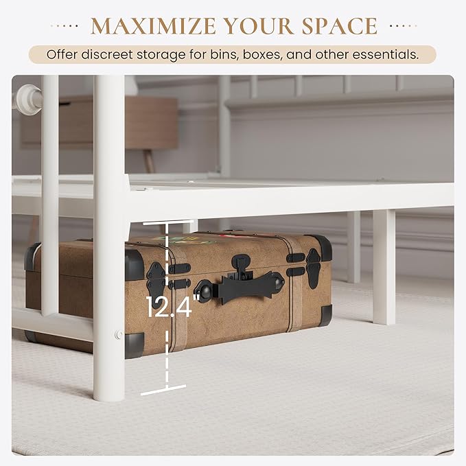 SHA CERLIN 14'' Full Size Metal Platform Bed Frame/Victorian Headboard and Footboard/Steel Slats Mattress Foundation for Storage/No Box Spring Needed/Noise Free/White