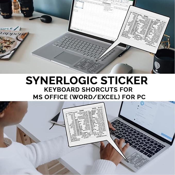 Synerlogic (5pcs) Word/Excel Windows Shortcut Sticker | Reference Guide Keyboard Shortcuts | Work from Home Essentials | Excel Shortcuts Cheat Sheet Laminated Vinyl (Clear/Small/5)