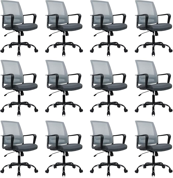 CLATINA Ergonomic Office Desk Chair - Mesh Office Chair with Adjustable Lumbar Support, Rolling Comfortable Computer Task Chairs with Arms for Home Conference-Gray, 12 Pack