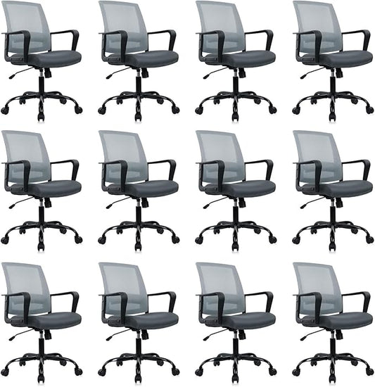 CLATINA Ergonomic Office Desk Chair - Mesh Office Chair with Adjustable Lumbar Support, Rolling Comfortable Computer Task Chairs with Arms for Home Conference-Gray, 12 Pack