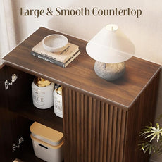 Fluted Buffet Cabinet Sideboard with Storage,Wooden Credenza with 2 Doors&Adjustable Shelve, Modern Accent Cabinets Coffee Bar Bookcase for Living Room,Kitchen Dining Room Entryway 15